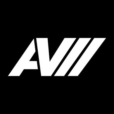 Animation Seven Logo, a white A V I I on a black background.